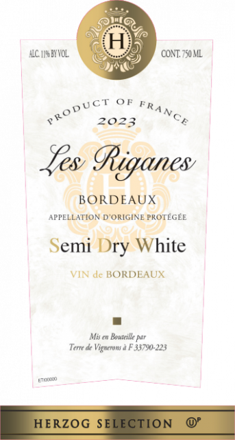 Les Riganes, AOP Bordeaux, Blanc Moelleux, 2023