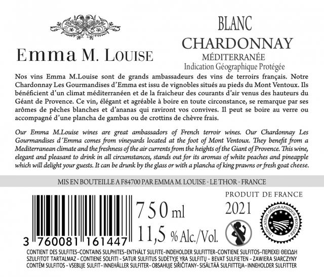 Gourmandises d'Emma IGP Méditerranée Blanc Chardonnay 2021