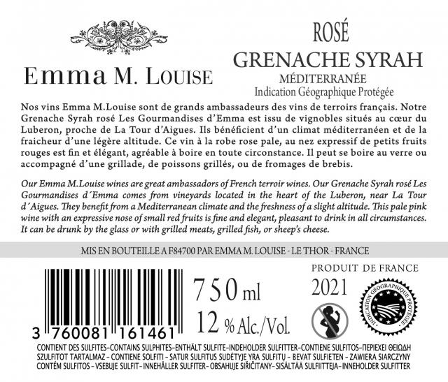 Gourmandises d'Emma IGP Méditerranée Rosé Grenache Syrah 2021