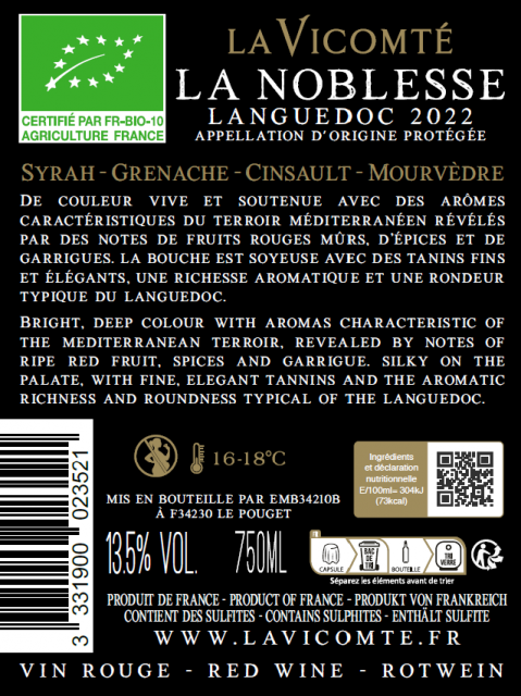 CONTRE ETIQUETTE LA NOBLESSE ROUGE 2023