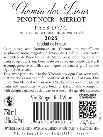CE PN MERLOT CHEMIN DES LIONS 2025
