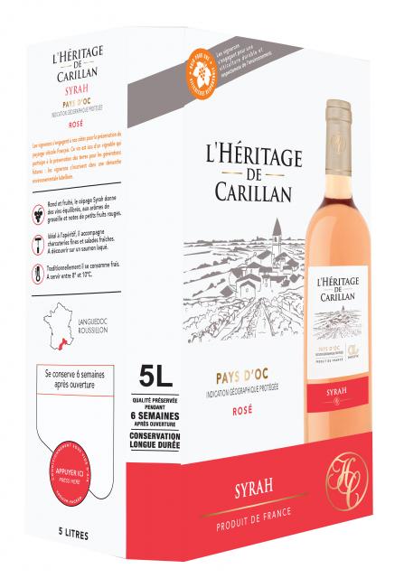 3245415563789 BIB 5L IGP PAYS D OC RSE SYRAH L HERITAGE DE CARILLAN AGIR