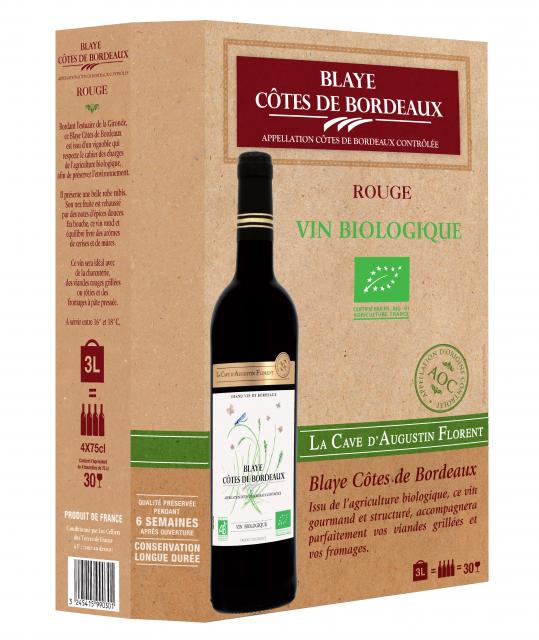 La Cave d'Augustin Florent, AOC Côtes de Bordeaux Blaye, Rouge, BIO, BIB 3L