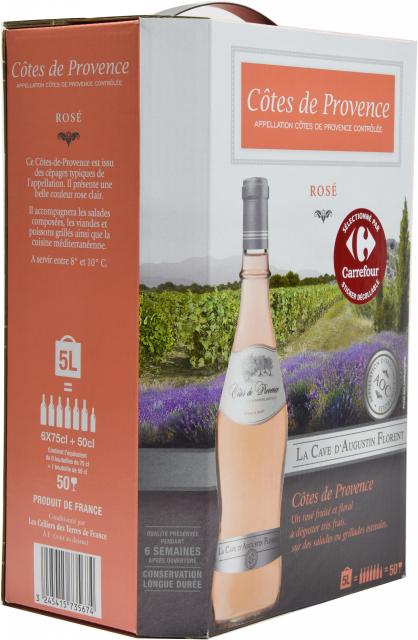 La Cave d'Augustin Florent, AOC Côtes de Provence, Rosé, BIB 5L