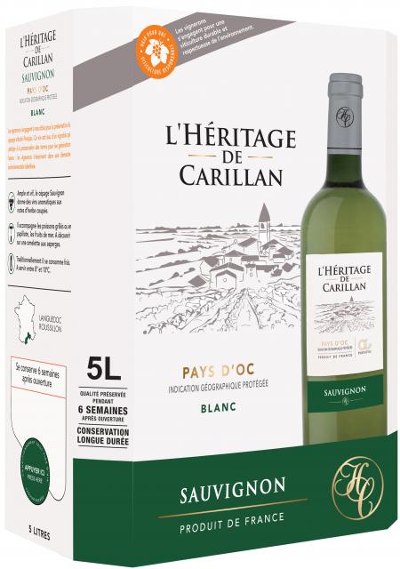 3245414654396 5L BIB IGP PAYS D'OC SAUVIGNON BLANC L HERITAGE DE CARILLAN AGIR