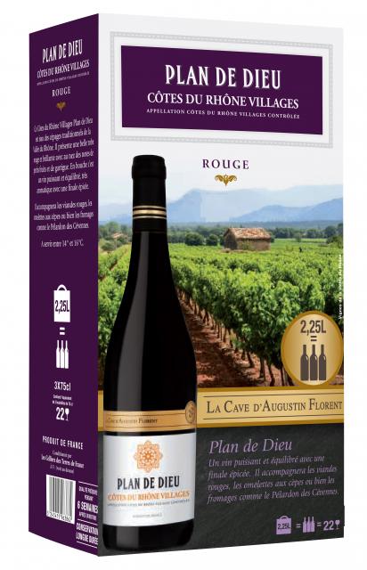 La Cave d'Augustin Florent, AOC Côtes du Rhône Villages Plan de Dieu, Rouge, BIB 2.25L