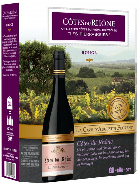 La Cave d'Augustin Florent, Les Pierrasques, AOC Côtes du Rhône, Rouge, BIB 3L