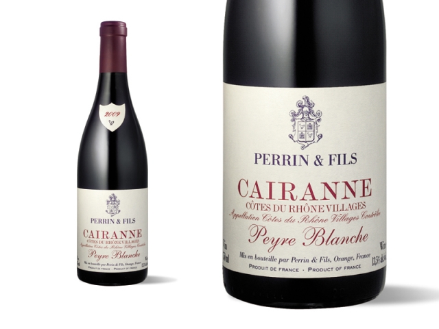 Bouteille et Etiquette Perrin et Fils Cairanne Peyre Blanche 2009