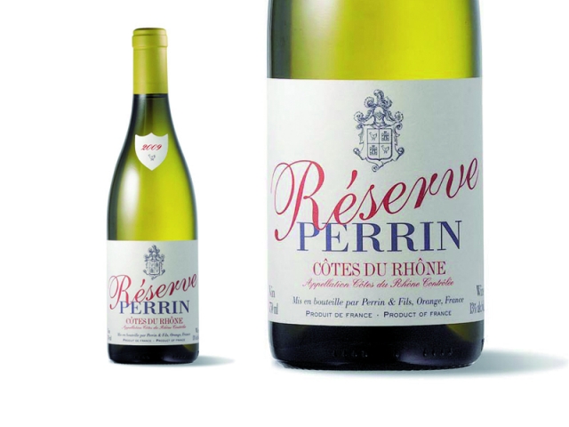 Bouteille et Etiquette Perrin Réserve Blanc 2009